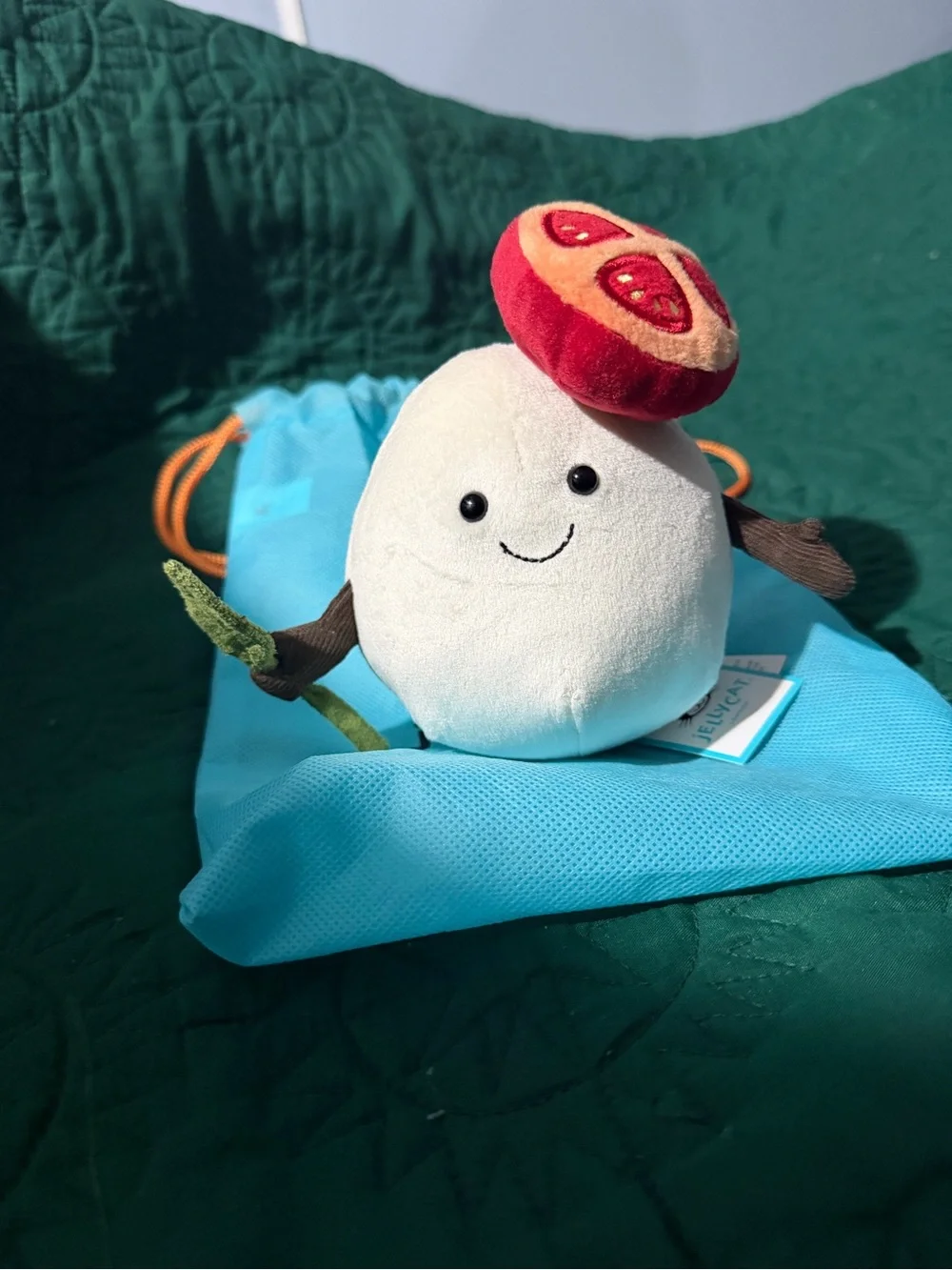 Jellycat White Plush Dumpling with Red Mushroom Cap and Green Stem